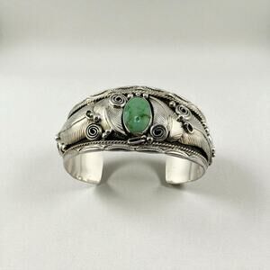 Sonoran Gold Turquoise Cuff Bracelet by Darrell Morgan Sterling Navajo 46 Grams